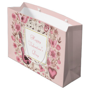 Musiknoten und Blumen Eleganter Valentinstag Große Geschenktüte
