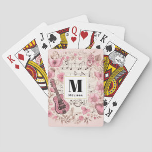 Musiknoten und Blumen Elegantes Retro-Monogramm Spielkarten