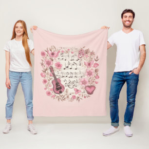 Musiknoten und Blumen im Retro-Stil Fleecedecke