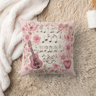 Musiknoten und Blumen im Retro-Stil Kissen