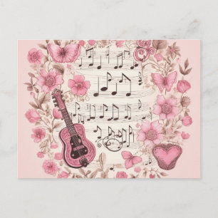 Musiknoten und Blumen im Retro-Stil Postkarte