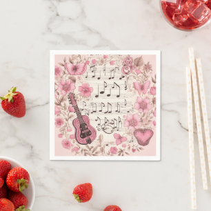 Musiknoten und Blumen im Retro-Stil Serviette