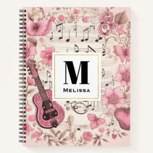Musiknoten und Blumen Retro-Stil Monogramm Notizblock