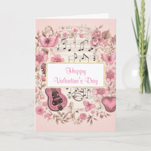 Musiknoten und Blumen Vintage Valentinstag Karte