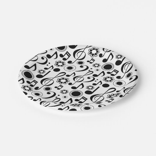 Musiknoten und Clefs Pappteller (Schrägansicht)