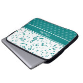 Musiknoten und Herzmuster Aquamarin und weiß Laptopschutzhülle (Vorne Knopf)