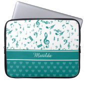 Musiknoten und Herzmuster Aquamarin und weiß Laptopschutzhülle (Vorderseite)