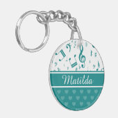 Musiknoten und Herzmuster Aquamarin und weiß Schlüsselanhänger (Vorderseite links)