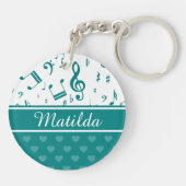 Musiknoten und Herzmuster Aquamarin und weiß Schlüsselanhänger (Rückseite)
