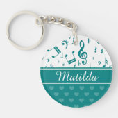 Musiknoten und Herzmuster Aquamarin und weiß Schlüsselanhänger (Vorderseite)