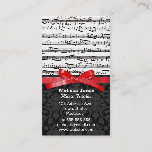 Musiknoten und Imitatrotband Visitenkarte (Vorderseite)