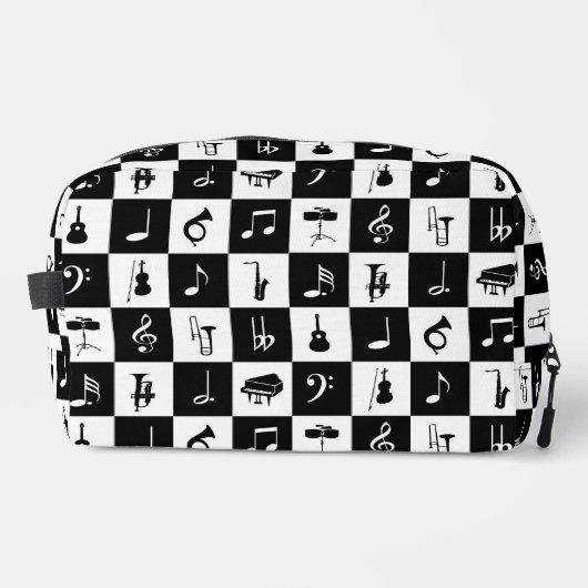 Musiknoten und Instrumente auf Quadraten Waschbeutel (Vorderseite)