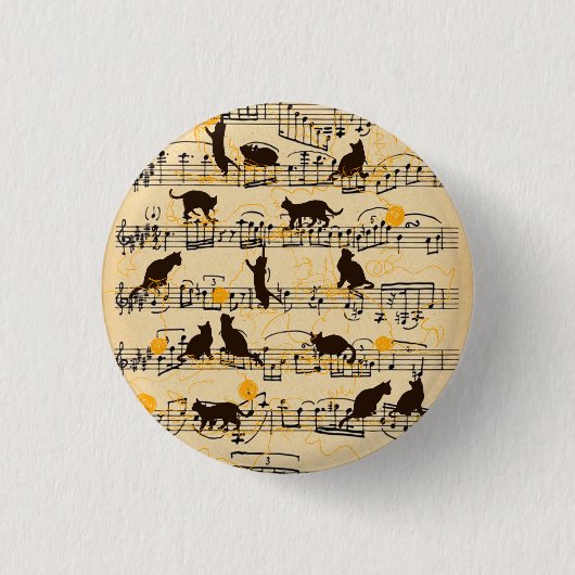 Musiknoten und Kätzchen Button (Vorderseite)
