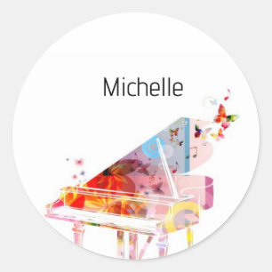 Musiknoten und Klaviertasten Schwarz und Gold Runder Aufkleber