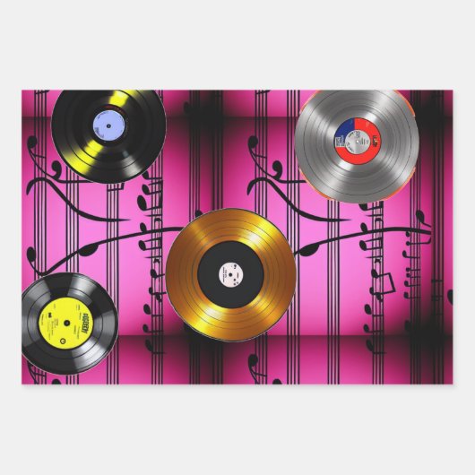 Musiknoten und Platten Geschenkpapier Set (Vorderseite)