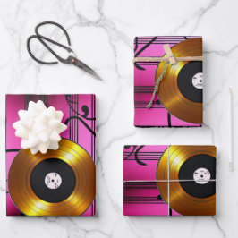 Musiknoten und Platten Geschenkpapier Set