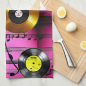 Musiknoten und Platten Geschirrtuch (Viertel Falte)