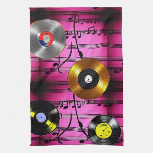 Musiknoten und Platten Geschirrtuch (Vertikal)