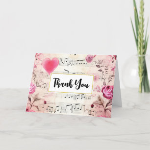 Musiknoten und Rosen Vintage-Design Dankeskarte