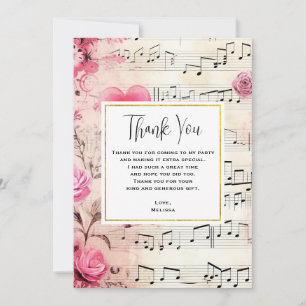 Musiknoten und Rosen Vintage-Design Dankeskarte