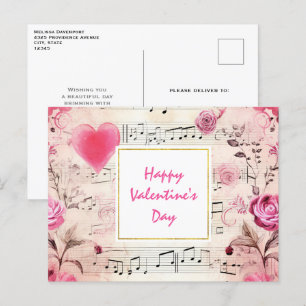 Musiknoten und Rosen Vintage-Design Feiertagspostkarte