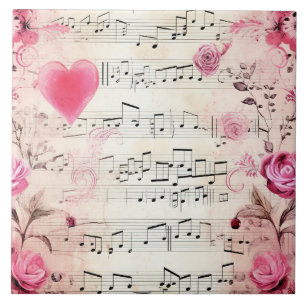 Musiknoten und Rosen Vintage-Design Fliese