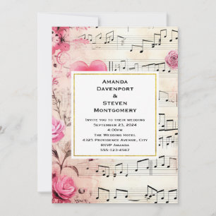 Musiknoten und Rosen Vintage-Design-Hochzeit Einladung