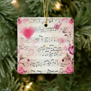 Musiknoten und Rosen Vintage-Design Keramikornament