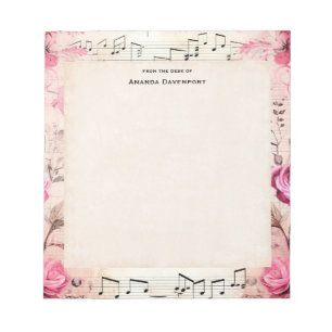 Musiknoten und Rosen Vintage-Design Notizblock