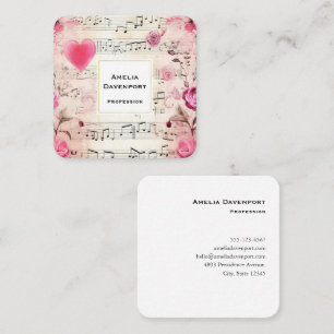 Musiknoten und Rosen Vintage-Design Quadratische Visitenkarte