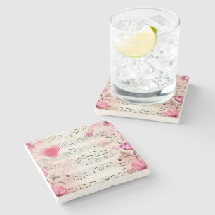 Musiknoten und Rosen Vintage-Design Steinuntersetzer