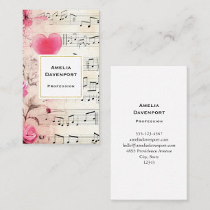 Musiknoten und Rosen Vintage-Design Visitenkarte