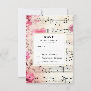 Musiknoten und Rosen Vintage-Hochzeitsdesign RSVP Karte
