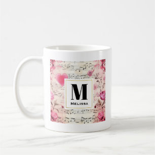 Musiknoten und Rosen Vintage Monogramm Kaffeetasse
