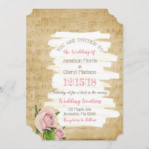 Musiknoten und Rosenblumen Einladung