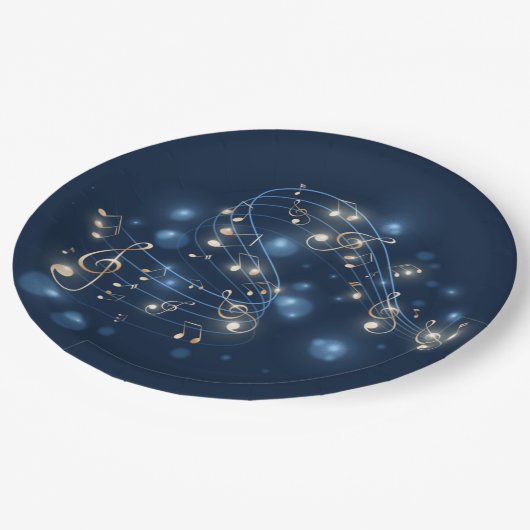 Musiknoten und Urlaubslicht Pappteller (Schrägansicht)
