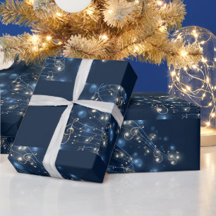Musiknoten und Weihnachtslichter Geschenkpapier