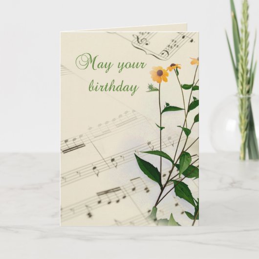 Musiknoten und Wildblumen zum Geburtstag Karte (Vorderseite)