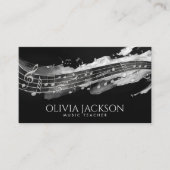 Musiknoten Wasserfarbdurchfluss - Schwarzweiß Visitenkarte (Vorderseite)