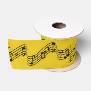 Musiknoten Wavy Mitarbeiter Bar Wide Gold Satin Ri Satinband