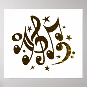 Musiknoten Whjite Plakat-w/Goldish Poster