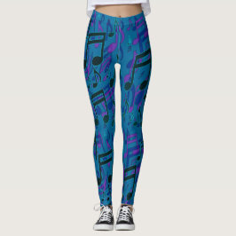 Musiknoten Wirbles musikalisches Muster Blau Lila Leggings