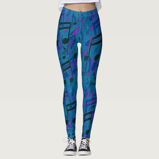 Musiknoten Wirbles musikalisches Muster Blau Lila Leggings (Vorderseite)