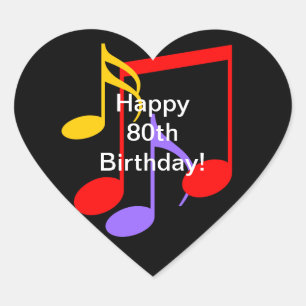 Musiknoten zum 80. Geburtstag Herz-Aufkleber