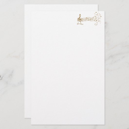 MUSIKNOTENpentagram-GOLD, GLÜCKLICHE Briefpapier (Vorne/Hinten)