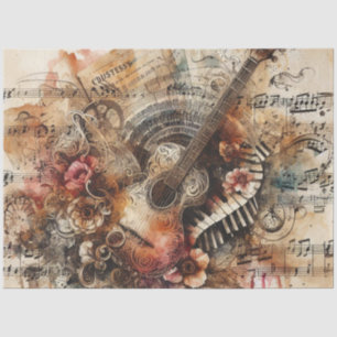 Musiknotens Guitar Ephemera Tissue Paper Decoupage Seidenpapier