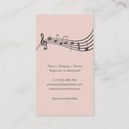 Musiknotens Musikalischer Dozent Elegantes Rosa Visitenkarte (Rückseite)
