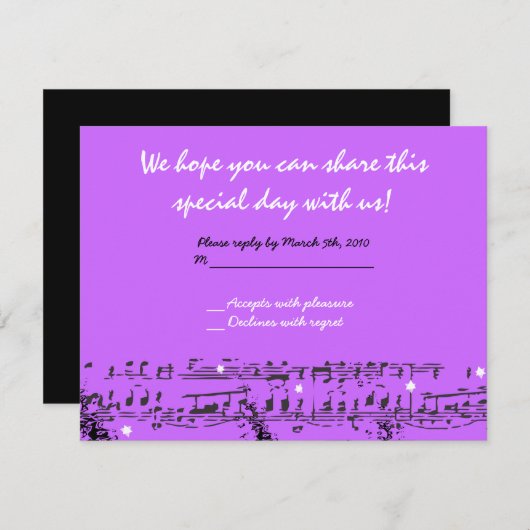 Musiknotens Stars Bat Mitzvah Einladung ANTWORT (Vorne/Hinten)