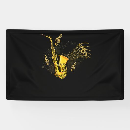 Musiknotens Treble Clef Saxophonist Jazzmusiker Banner (Horizontal)
