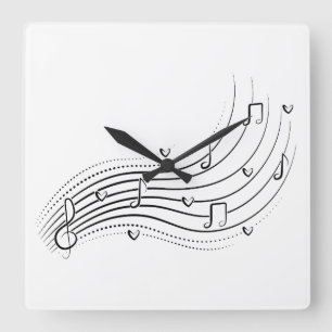 Musiknotenwelle, schwarze Linienclipart Quadratische Wanduhr